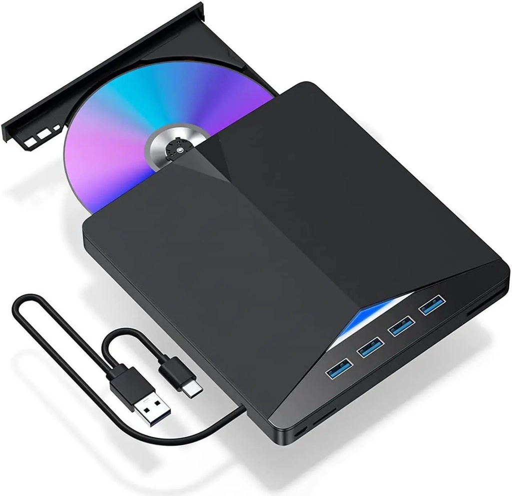Buerotika External DVD & 6-in-1 Hub – Type-C & USB 3.0, SD/TF Card Slots | 52186